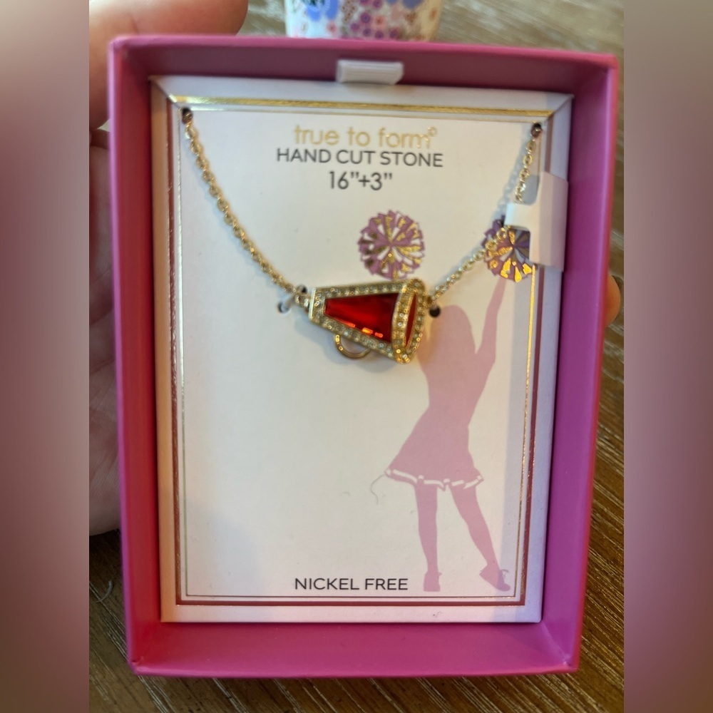 True to Form Cheerleading Red and Gold Necklace Nickel Free